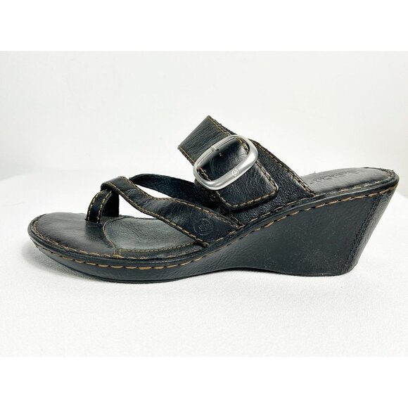 Born Women's Leather Strappy Toe Ring Slide Sandals in Black - Sz 10 - Picture 1 of 9